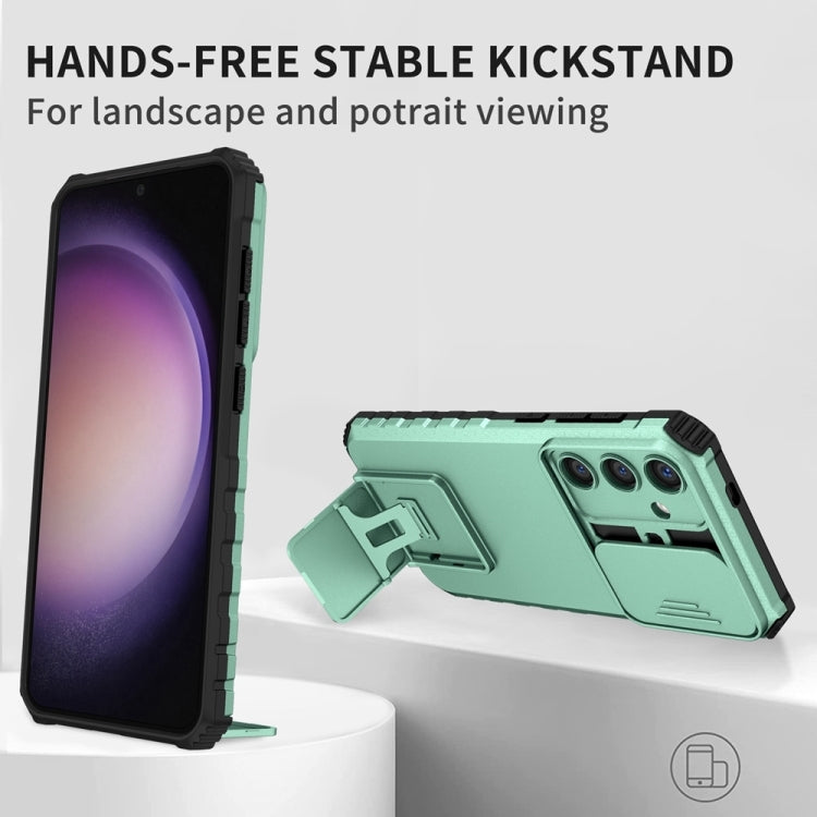 For Samsung Galaxy S25 5G Stereoscopic Holder Sliding Camshield Phone Case(Light Green) - Galaxy S25 5G Cases by PMC Jewellery | Online Shopping South Africa | PMC Jewellery | Buy Now Pay Later Mobicred