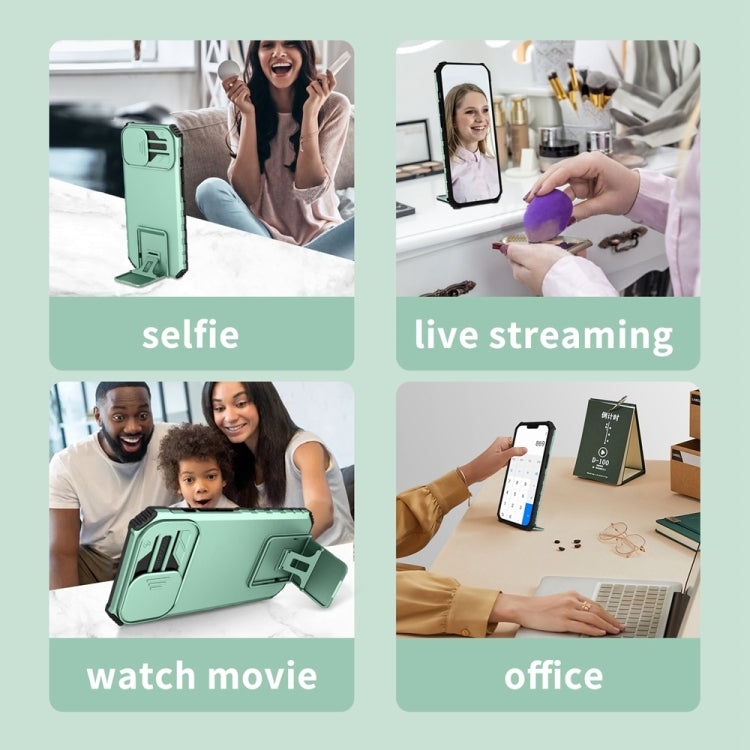 For Samsung Galaxy S25 5G Stereoscopic Holder Sliding Camshield Phone Case(Light Green) - Galaxy S25 5G Cases by PMC Jewellery | Online Shopping South Africa | PMC Jewellery | Buy Now Pay Later Mobicred