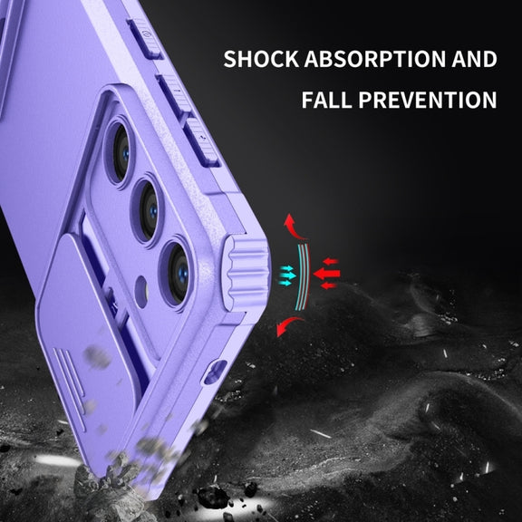 For Samsung Galaxy S25 5G Stereoscopic Holder Sliding Camshield Phone Case(Purple)