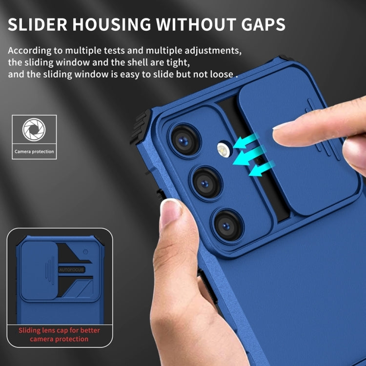 For Samsung Galaxy S25+ 5G Stereoscopic Holder Sliding Camshield Phone Case(Blue)