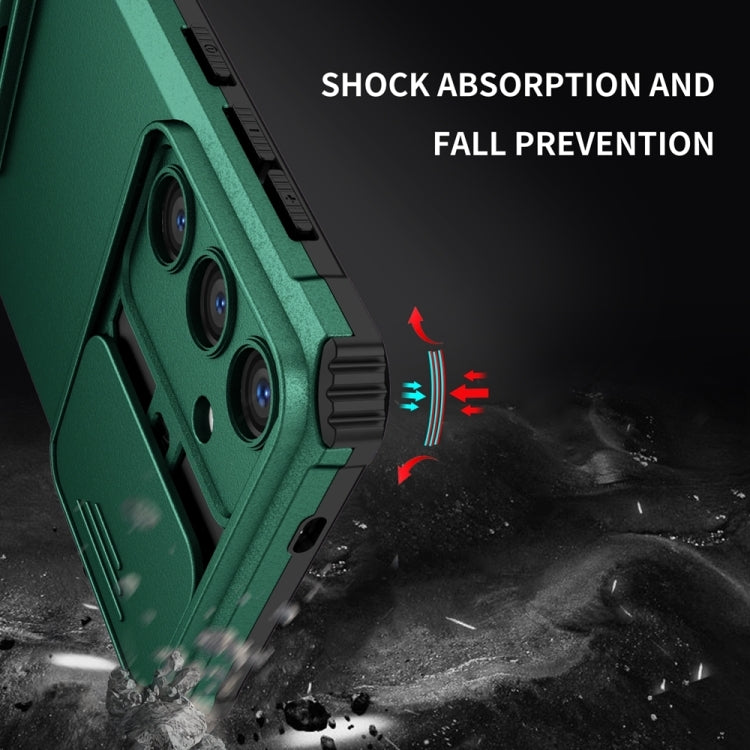 For Samsung Galaxy S25+ 5G Stereoscopic Holder Sliding Camshield Phone Case(Green) - Galaxy S25+ 5G Cases by PMC Jewellery | Online Shopping South Africa | PMC Jewellery | Buy Now Pay Later Mobicred