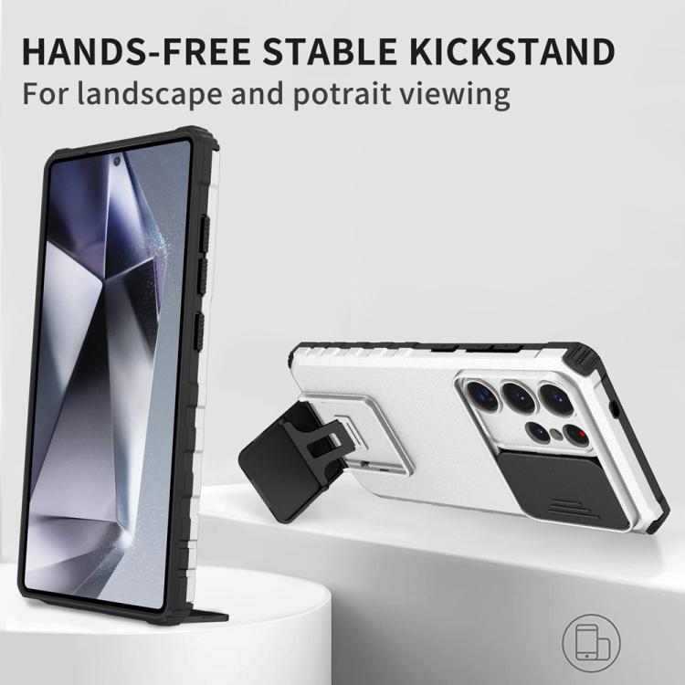 For Samsung Galaxy S25 Ultra 5G Stereoscopic Holder Sliding Camshield Phone Case(White) - Galaxy S25 Ultra 5G Cases by PMC Jewellery | Online Shopping South Africa | PMC Jewellery | Buy Now Pay Later Mobicred