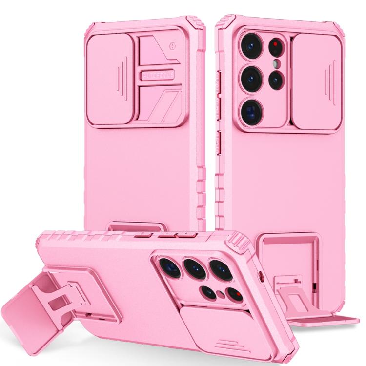 For Samsung Galaxy S25 Ultra 5G Stereoscopic Holder Sliding Camshield Phone Case(Pink) - Galaxy S25 Ultra 5G Cases by PMC Jewellery | Online Shopping South Africa | PMC Jewellery | Buy Now Pay Later Mobicred