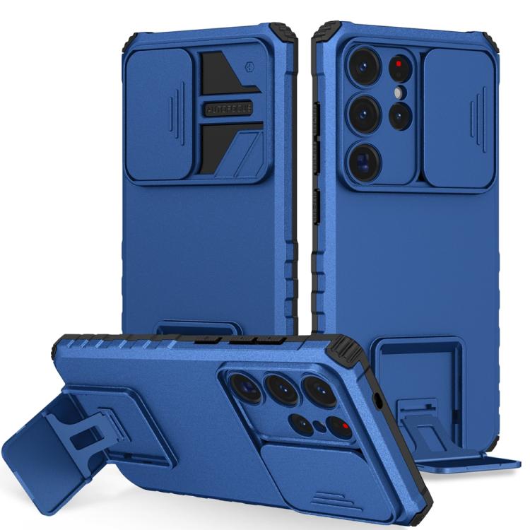 For Samsung Galaxy S25 Ultra 5G Stereoscopic Holder Sliding Camshield Phone Case(Blue) - free shipping - PMC Jewellery - Order now!