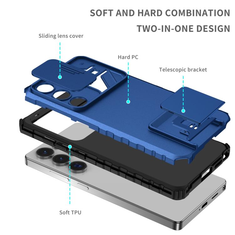 For Samsung Galaxy S25 Ultra 5G Stereoscopic Holder Sliding Camshield Phone Case(Blue) - free shipping - PMC Jewellery - Order now!