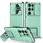 For Samsung Galaxy S25 Ultra 5G Stereoscopic Holder Sliding Camshield Phone Case(Light Green)
