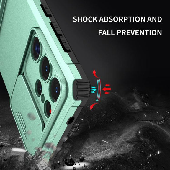 For Samsung Galaxy S25 Ultra 5G Stereoscopic Holder Sliding Camshield Phone Case(Light Green)