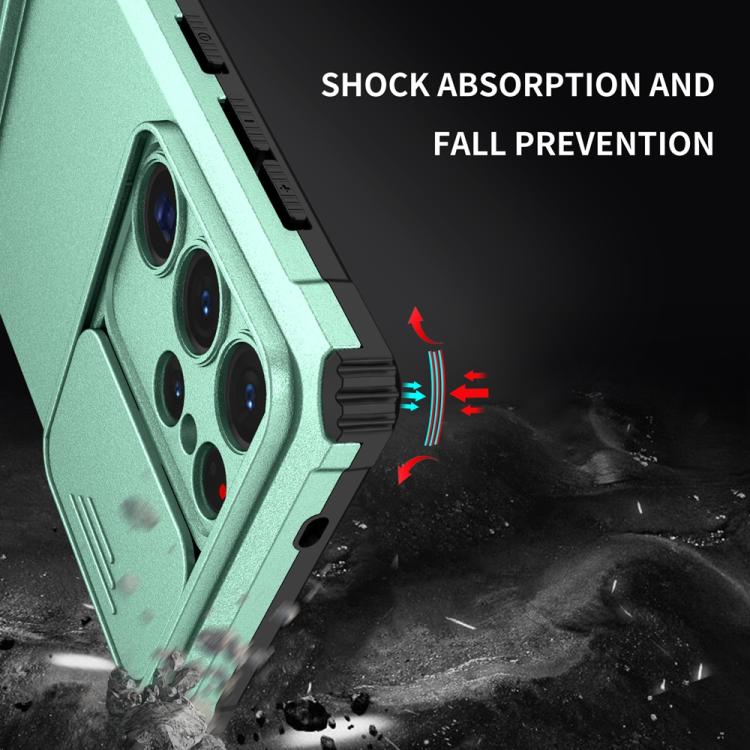 For Samsung Galaxy S25 Ultra 5G Stereoscopic Holder Sliding Camshield Phone Case(Light Green)