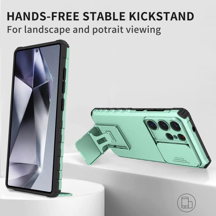 For Samsung Galaxy S25 Ultra 5G Stereoscopic Holder Sliding Camshield Phone Case(Light Green) - Galaxy S25 Ultra 5G Cases by PMC Jewellery | Online Shopping South Africa | PMC Jewellery | Buy Now Pay Later Mobicred