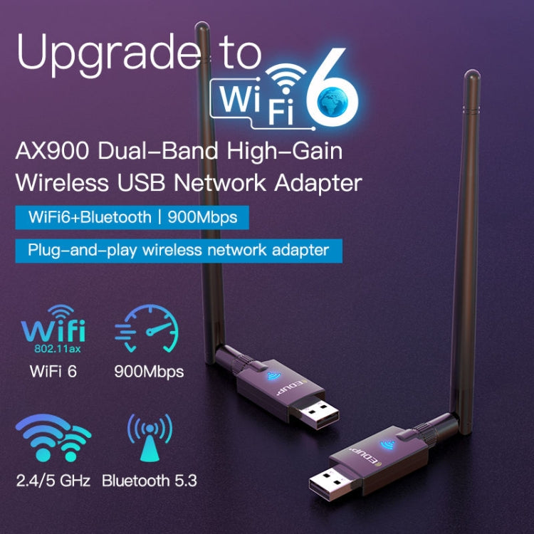 EDUP EP-AX900 900Mbps WiFi 6 Bluetooth 5.3 Dual-Band USB Wireless WiFi Adapter(Black) - free shipping - PMC Jewellery - Order now!
