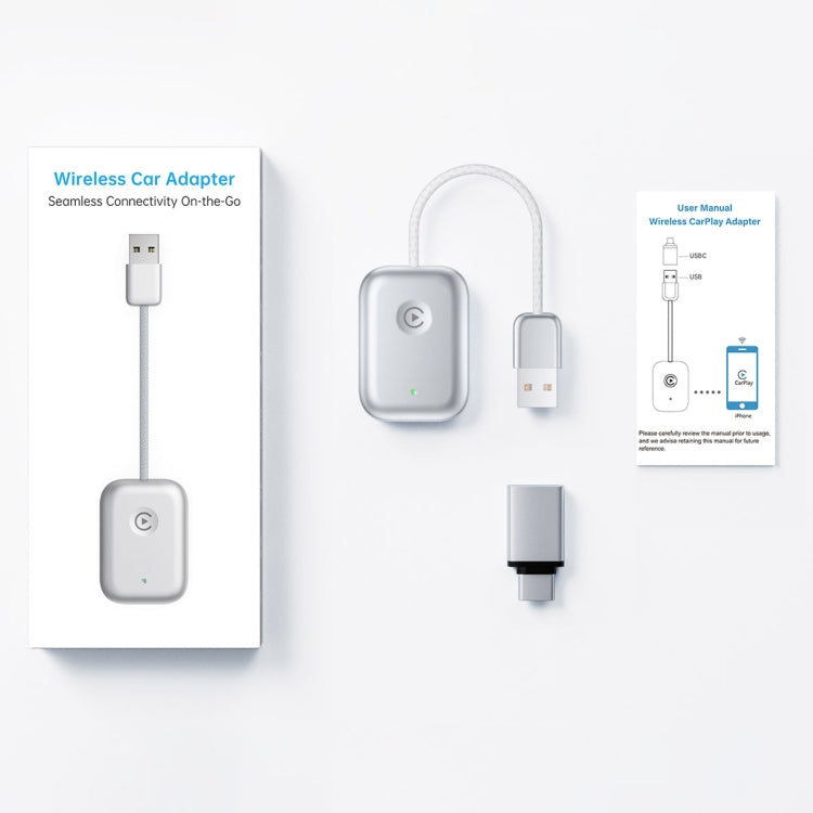 USB Interface Wired to Wireless Car CarPlay Adapter(Silver)