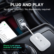 2 in 1 Apple CarPlay / Android Auto USB, Type-C Dual Ports Wired to Wireless CarPlay Adapter(White)