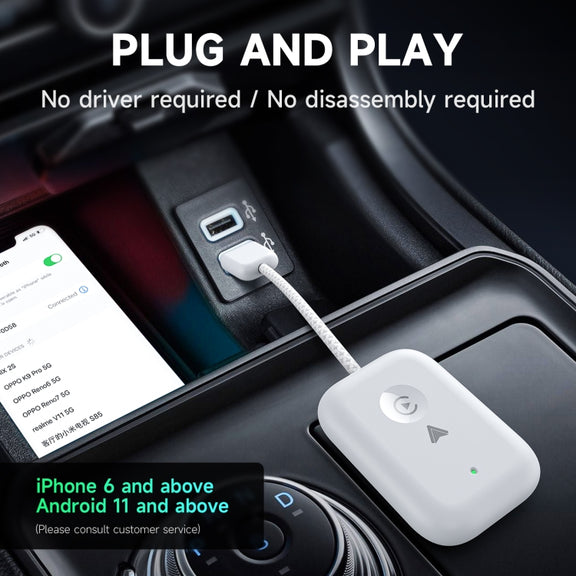 2 in 1 Apple CarPlay / Android Auto USB, Type-C Dual Ports Wired to Wireless CarPlay Adapter(White)