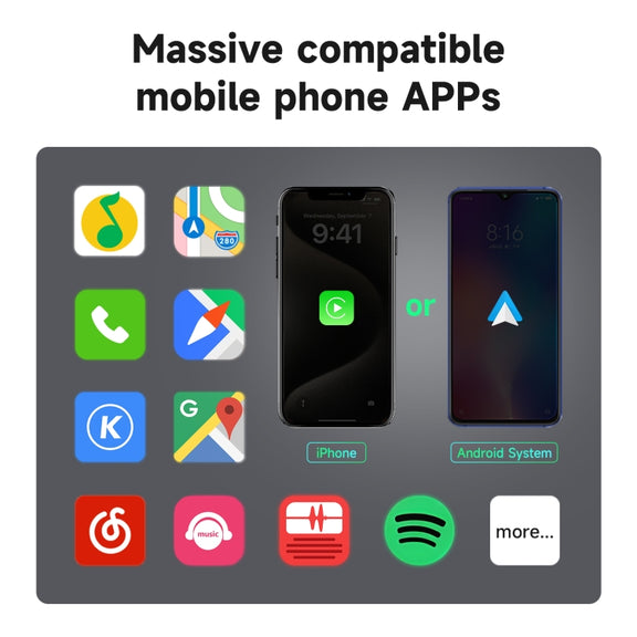 2 in 1 Apple CarPlay / Android Auto USB, Type-C Dual Ports Wired to Wireless CarPlay Adapter(Black)