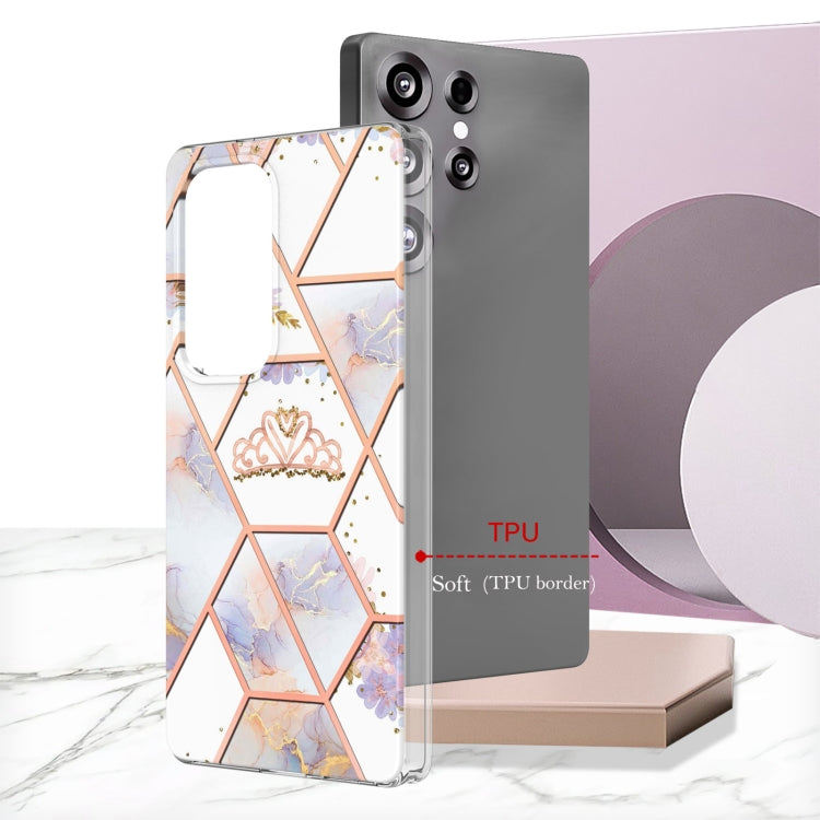 For Samsung Galaxy S25 Ultra 5G Splicing Marble Flower IMD TPU Phone Case(Crown) - Galaxy S25 Ultra 5G Cases by PMC TechLife | Online Shopping South Africa | PMC TechLife | Buy Now Pay Later Mobicred