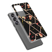 For Samsung Galaxy S25 Ultra 5G Splicing Marble Flower IMD TPU Phone Case(Black Flower)