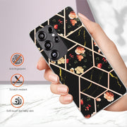 For Samsung Galaxy S25 Ultra 5G Splicing Marble Flower IMD TPU Phone Case(Black Flower)