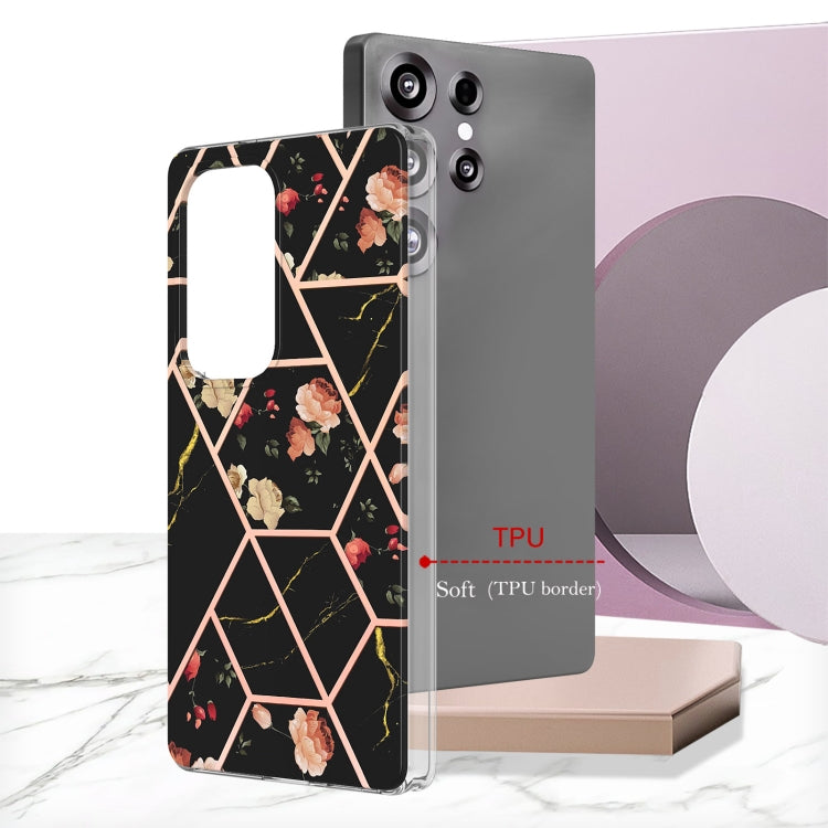 For Samsung Galaxy S25 Ultra 5G Splicing Marble Flower IMD TPU Phone Case(Black Flower) - Galaxy S25 Ultra 5G Cases by PMC TechLife | Online Shopping South Africa | PMC TechLife | Buy Now Pay Later Mobicred