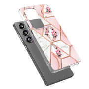 For Samsung Galaxy S25 Ultra 5G Splicing Marble Flower IMD TPU Phone Case(Pink Flower)
