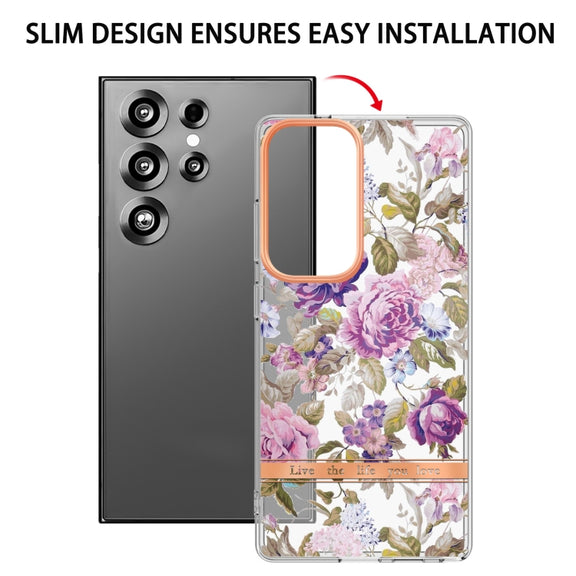 For Samsung Galaxy S25 Ultra 5G Flowers and Plants Series IMD TPU Phone Case(Purple Peony)