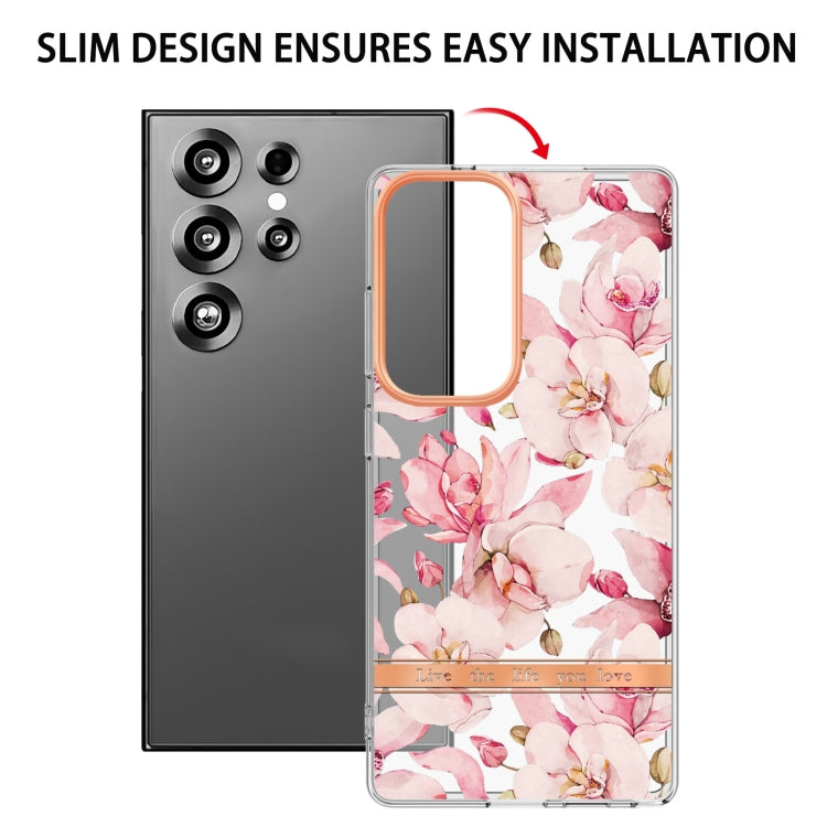 For Samsung Galaxy S25 Ultra 5G Flowers and Plants Series IMD TPU Phone Case(Pink Gardenia) - Galaxy S25 Ultra 5G Cases by PMC Jewellery | Online Shopping South Africa | PMC Jewellery | Buy Now Pay Later Mobicred