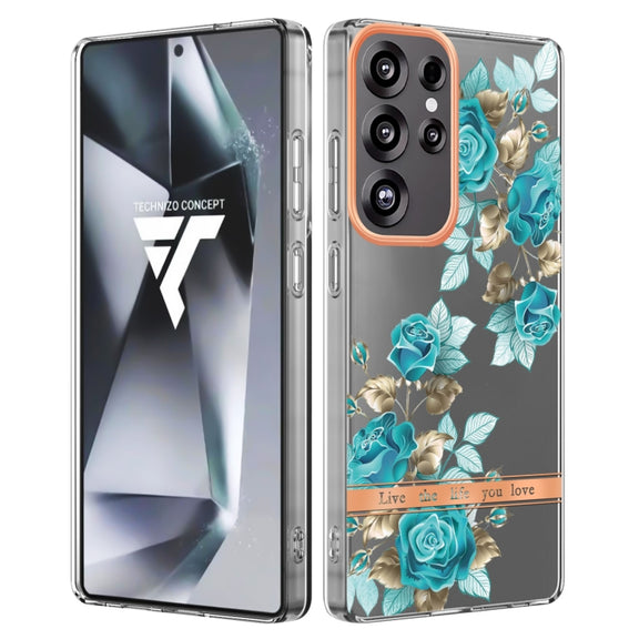 For Samsung Galaxy S25 Ultra 5G Flowers and Plants Series IMD TPU Phone Case(Blue Rose)