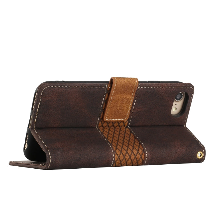 For iPhone 16e Grid Stitching Leather Phone Case with Lanyard(Brown) - iPhone 16e Cases by PMC TechLife | Online Shopping South Africa | PMC TechLife | Buy Now Pay Later Mobicred