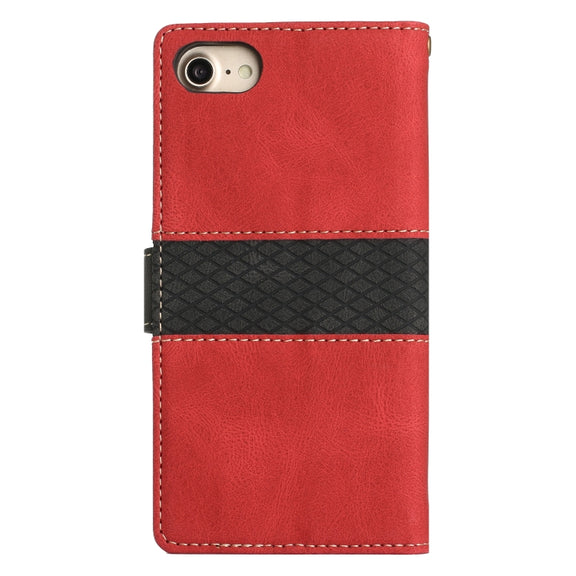 For iPhone 16e Grid Stitching Leather Phone Case with Lanyard(Red)