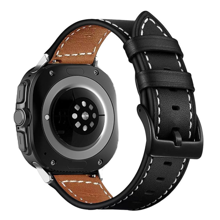 For Samsung Galaxy Watch Ultra 47mm Black Buckle Genuine Leather Watch Band(Black) - Watch Bands by PMC TechLife | Online Shopping South Africa | PMC TechLife | Buy Now Pay Later Mobicred