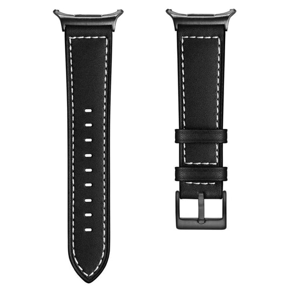For Samsung Galaxy Watch Ultra 47mm Black Buckle Genuine Leather Watch Band(Black)