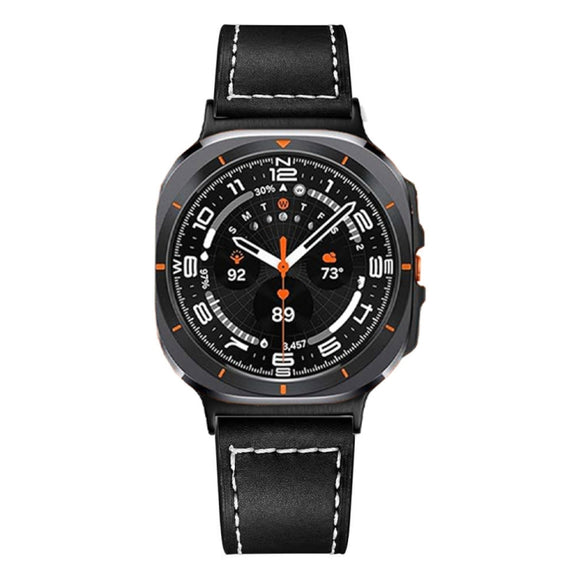 For Samsung Galaxy Watch Ultra 47mm Black Buckle Genuine Leather Watch Band(Black)