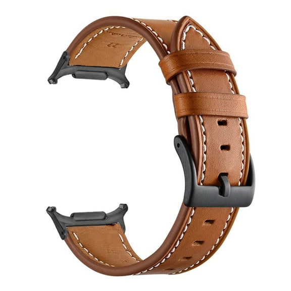 For Samsung Galaxy Watch Ultra 47mm Black Buckle Genuine Leather Watch Band(Brown)