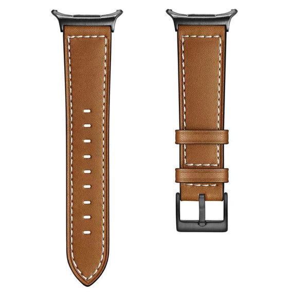 For Samsung Galaxy Watch Ultra 47mm Black Buckle Genuine Leather Watch Band(Brown)