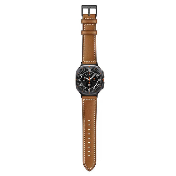 For Samsung Galaxy Watch Ultra 47mm Black Buckle Genuine Leather Watch Band(Brown)