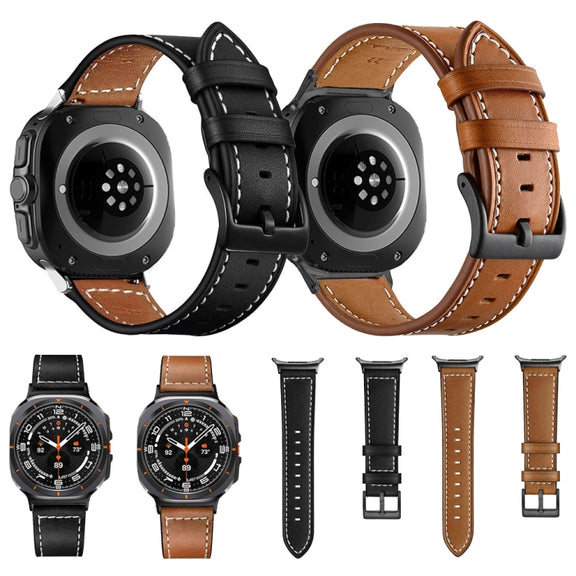 For Samsung Galaxy Watch Ultra 47mm Black Buckle Genuine Leather Watch Band(Black)