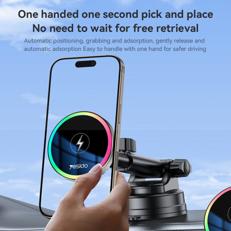 Yesido C315 15W Suction Cup Air Vent Car Wireless Charging Holder with RGB Lighting(Black) - free shipping - PMC TechLife - Order now!