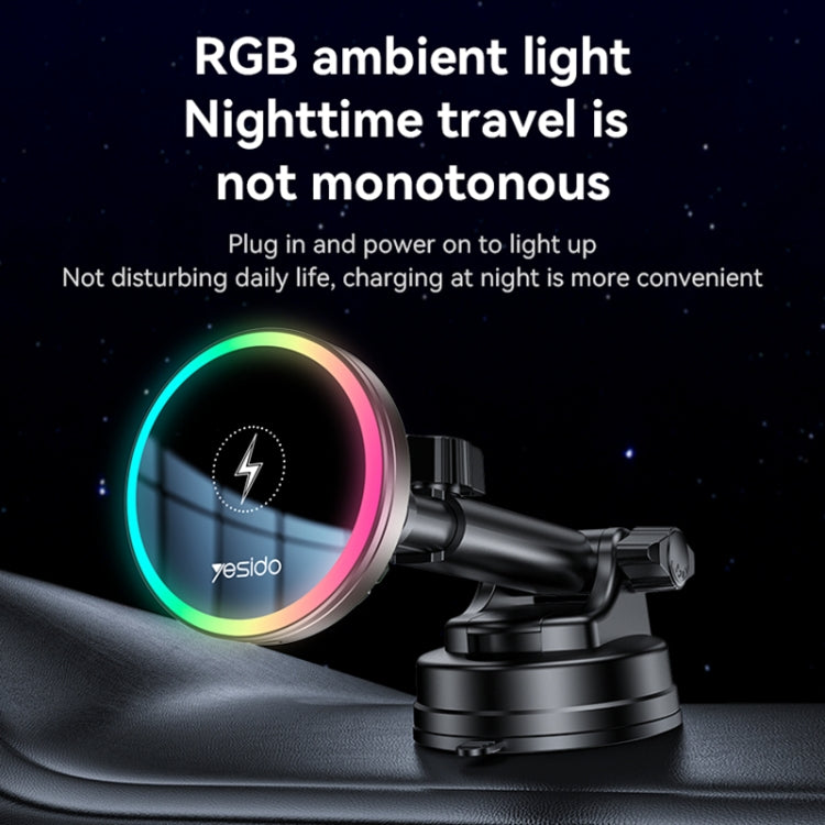 Yesido C315 15W Suction Cup Air Vent Car Wireless Charging Holder with RGB Lighting(Black)