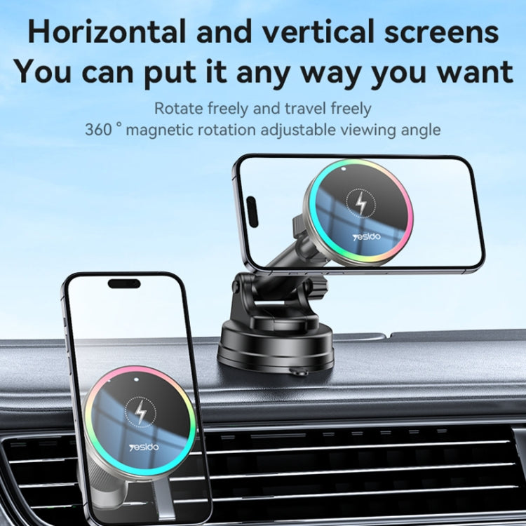 Yesido C315 15W Suction Cup Air Vent Car Wireless Charging Holder with RGB Lighting(Black) - free shipping - PMC TechLife - Order now!