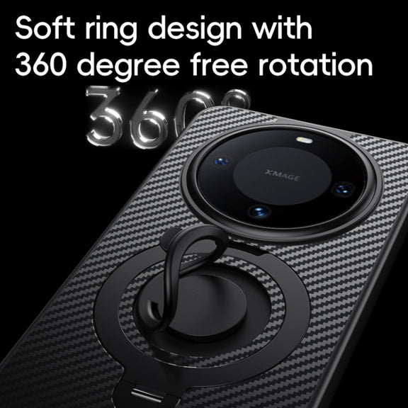 For Huawei Mate 60 Carbon Fiber MagSafe Phone Case with 360 Degree Rotating Holder(Black)