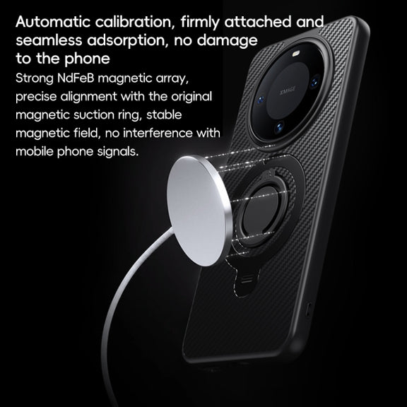 For Huawei Mate 60 Carbon Fiber MagSafe Phone Case with 360 Degree Rotating Holder(Black)