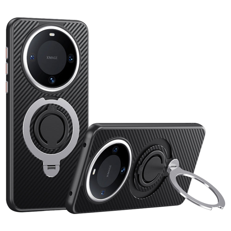 For Huawei Mate 60 Carbon Fiber MagSafe Phone Case with 360 Degree Rotating Holder(Black Silver) - Huawei Cases by PMC TechLife | Online Shopping South Africa | PMC TechLife | Buy Now Pay Later Mobicred