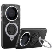 For Huawei Mate 60 Carbon Fiber MagSafe Phone Case with 360 Degree Rotating Holder(Black Silver)