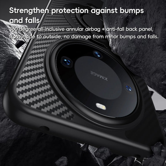 For Huawei Mate 60 Carbon Fiber MagSafe Phone Case with 360 Degree Rotating Holder(Black Silver)
