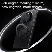 For Huawei Mate 60 Carbon Fiber MagSafe Phone Case with 360 Degree Rotating Holder(Black Silver)