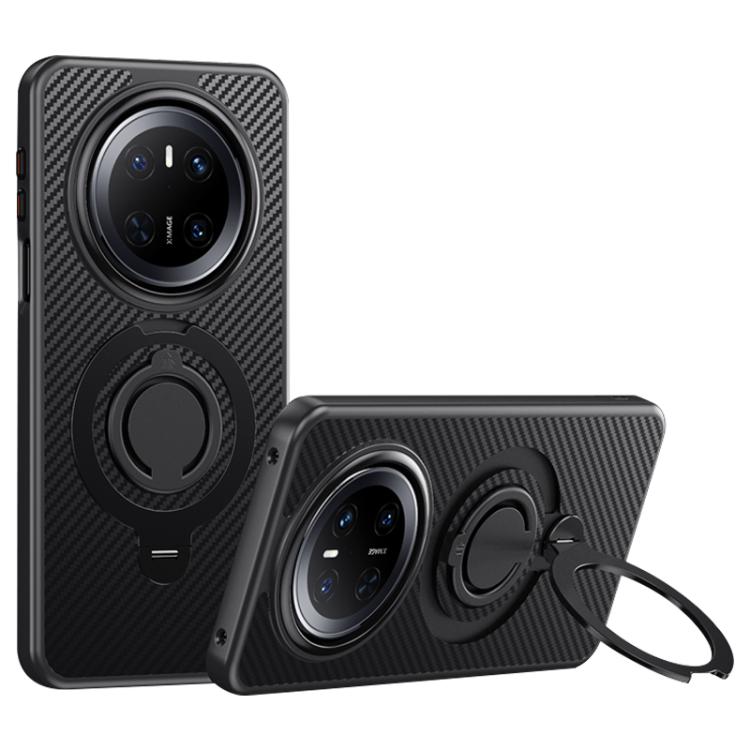 For Huawei Mate 70 Carbon Fiber MagSafe Phone Case with 360 Degree Rotating Holder(Black) - Huawei Cases by PMC TechLife | Online Shopping South Africa | PMC TechLife | Buy Now Pay Later Mobicred