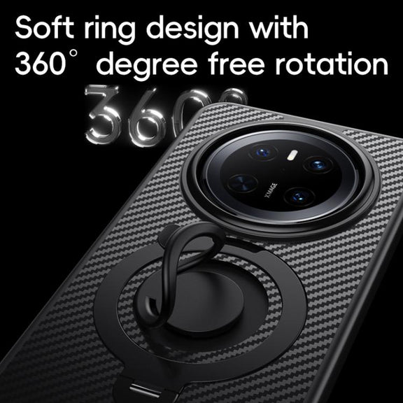 For Huawei Mate 70 Carbon Fiber MagSafe Phone Case with 360 Degree Rotating Holder(Black Silver)