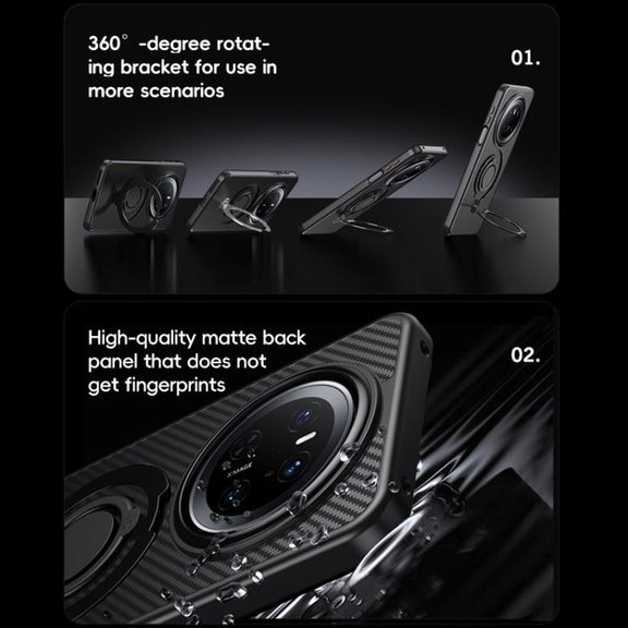 For Huawei Mate 70 Carbon Fiber MagSafe Phone Case with 360 Degree Rotating Holder(Black Silver)