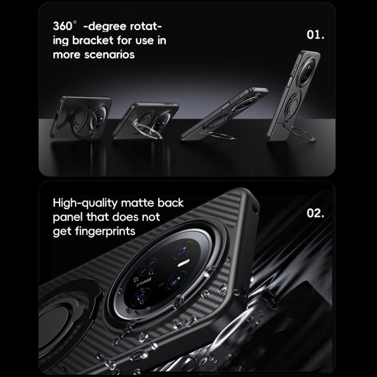 For Huawei Mate 70 Carbon Fiber MagSafe Phone Case with 360 Degree Rotating Holder(Black Silver)
