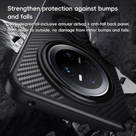 For Huawei Mate 70 Carbon Fiber MagSafe Phone Case with 360 Degree Rotating Holder(Black Silver)