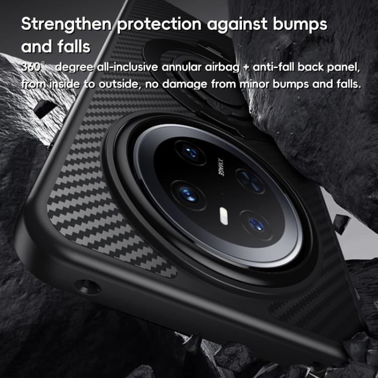 For Huawei Mate 70 Carbon Fiber MagSafe Phone Case with 360 Degree Rotating Holder(Black Silver)